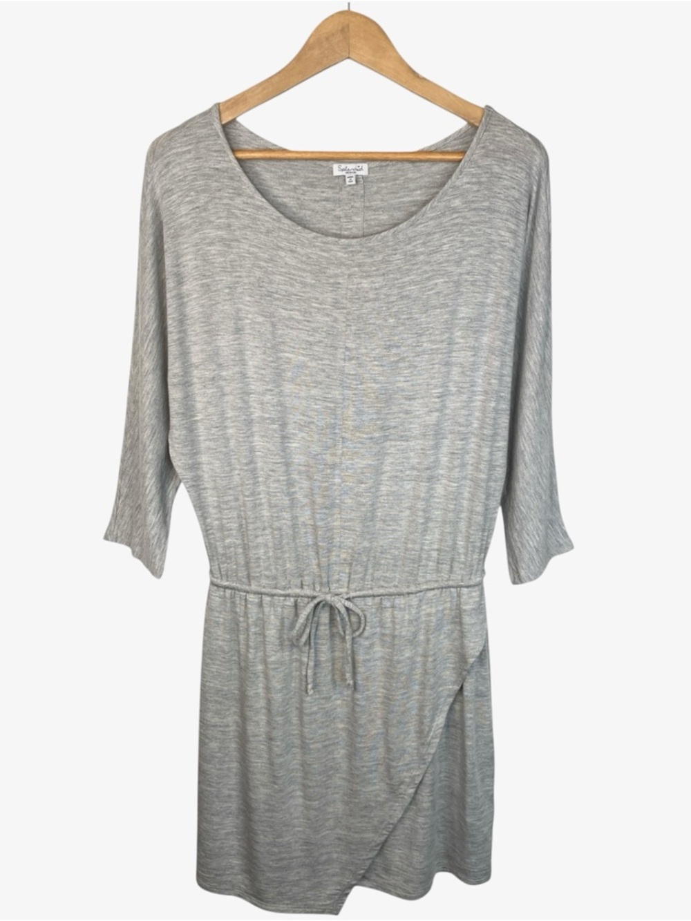SPLENDID Drawstring Waist T-Shirt Mini Dress - Heather Gray - Size M